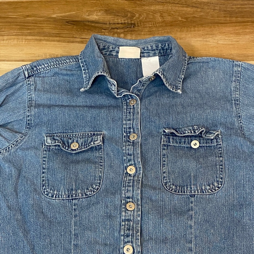 Faded Glory Denim Shirt Womens Small Long Sleeve Button Front Pockets Casual 90s